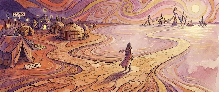 Walking toward the open playa